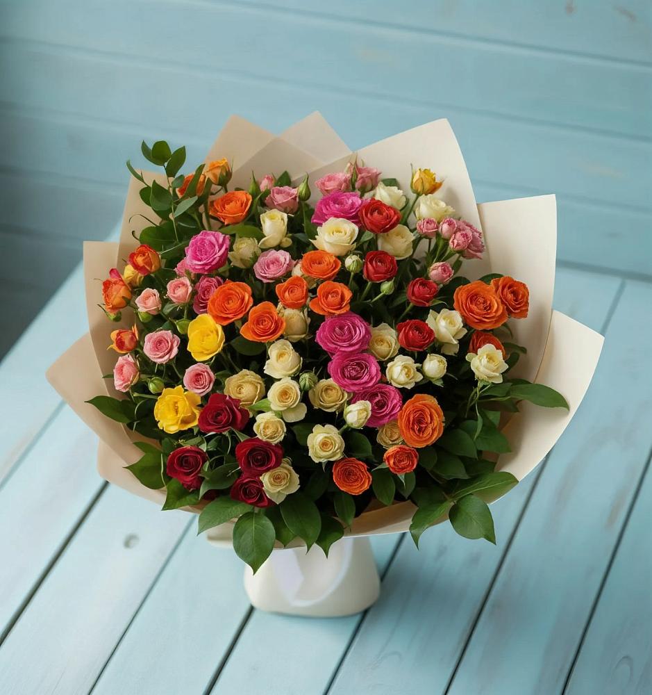 Букет Микс из разноцветных кустовых роз в Котласе