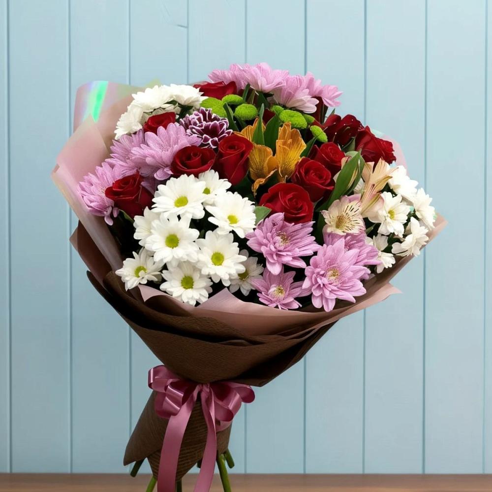 Букет цветов из: Розы, Хризантемы и Альстромерии в Котласе