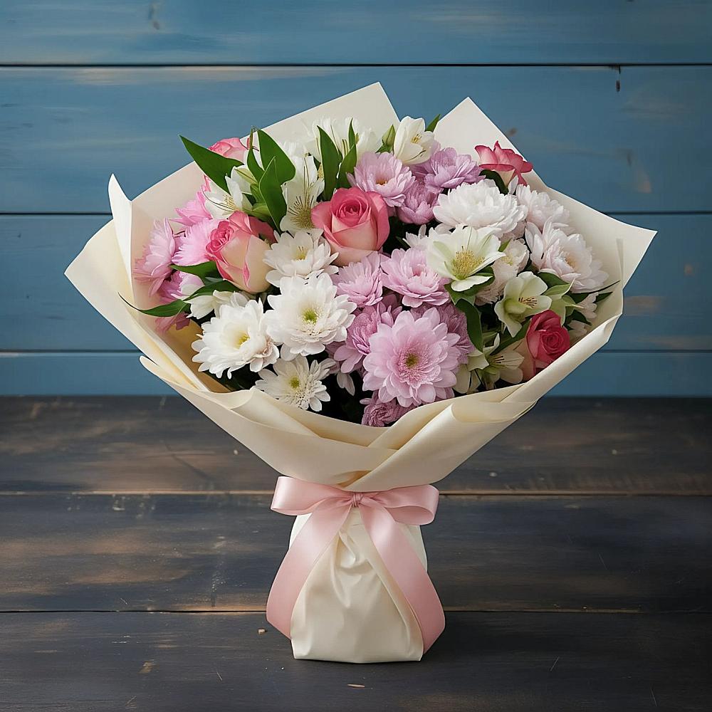 Букет цветов из: Хризантемы, Альстромерии и Розы в Котласе